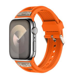 Apple Watch 42mm Uyumlu Kordon Zore KRD-117 Hava Alabilen Delikli Metal Süslemeli Desenli Silikon Kayış
