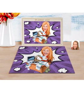 BK Gift Kişiye Özel Kadın Bankacı Karikatürlü 1000 Parça Profesyonel Puzzle-1