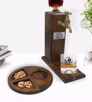 BK Gift Kişiye Özel Sosyal İçici Tasarımlı Viski Bardağı & Ahşap İçki Standı & Ahşap Sunum Tabağı Çerezlik Hediye Seti-3