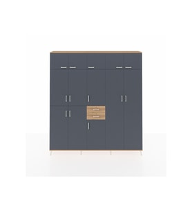 Arges Dolap 10 Raflı 2 Çekmeceli 3 Askılı 220x30x243 Çam-Antrasit/Çam