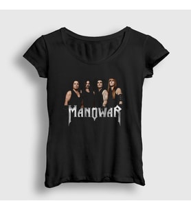 Presmono Kadın Siyah Band Manowar T-Shirt 63342tt