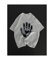 Unisex Bisiklet Yaka Baskılı Oversize T-Shirt - Beyaz
