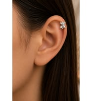Sertifikalı 316L Çelik Yıldız Tutan Ayıcık Figürlü Taş Detaylı Premium Gümüş Renk Tragus ve Helix Piercing
