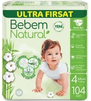 Bebem Bebek Bezi Natural Beden:4 (7-14KG) Maxi 104 Adet Ultra Fırsat Pk