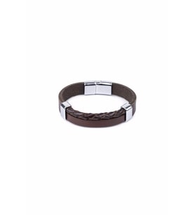 Şık Yuvarlak El Örgüsü Düz Gerçek / Hakiki Deri Bileklik - Mıknatıslı - Kahverengi - Unisex