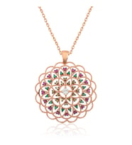 Gümüş Rose Geometrik Desenli Madalyon Kolye