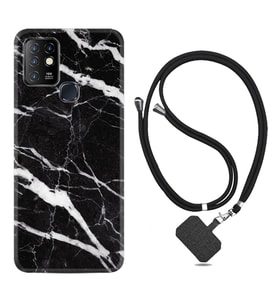 INFINIX Hot 8 9 10 11S Hot 10 Play 10T Kılıf Boyun Askılı Silikon Siyah Şerit Mermer 1318