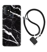 INFINIX Hot 8 9 10 11S Hot 10 Play 10T Kılıf Boyun Askılı Silikon Siyah Şerit Mermer 1318