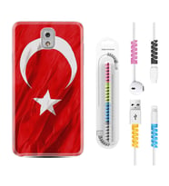 Samsung Note 3 4 5 8 9 20 Ultra 10 Lite Kılıf Kablo Koruma Spiral Silikon Şanlı Türk Bayrağı 4 1401