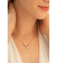 Vog -  Pembe Taşlı Geyik Kafası Motifli Rose Altın Kaplama Gümüş Kolye