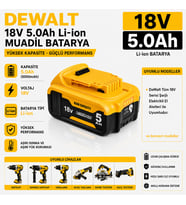 DEWALT DCV517, DCV584, DCV586, DCV501 ile Uyumlu Muadil Matkap Bataryası