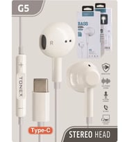 Tonex G5 Type-c Girişli Stereo Kablolu Kulaklık Süper Extra Bass - 5ADET (Beyaz)
