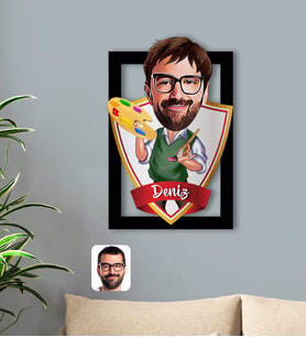 BK Gift Kişiye Özel İsimli Erkek Ressam Karikatürlü 3D Ahşap Tablo-1