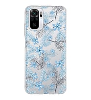 Xiaomi Redmi Note 10s Uyumlu Kapak Floral Mavi Tasarımlı Şeffaf Silikon Kılıf