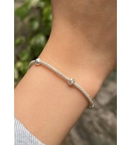 Gümüş Kazaziye Dorika Boncuk Detaylı Zarif Bileklik : Siyah - 21 cm (Gümüş)