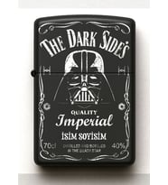The Dark Sides Darth Vader Desenli Kişiye Özel İsimli Siyah Benzinli Metal Çakmak