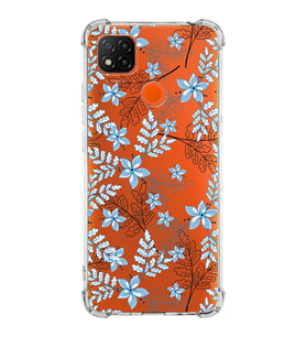 Xiaomi Redmi 9C Köşe Korumalı Antişok Kapak Floral Mavi Tasarımlı Şeffaf Silikon Kılıf