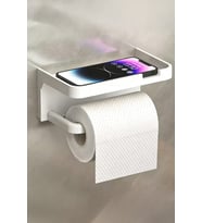 Beyaz Yapışkanlı Raflı Tuvalet Kağıdı Askılığı Delmeden Montaj Banyo Organizer Telefon Rafı Askısı