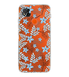 Xiaomi Redmi 9C  Kamera Korumalı Kapak Floral Mavi Tasarımlı Şeffaf  Kılıf