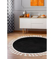 Dijidekor Peluş Halı Siyah Cool Saçaklı Yuvarlak Kesme Post Yolluk Kilim Salon Halısı Modelleri