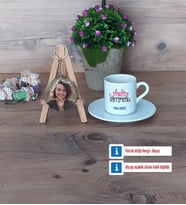 İngilizce Öğretmeni Türk Kahvesi Fincanı Ahşap Altlıklı ve Fotoğraflı Ahşap Anahtarlık Hediye (Model 2)
