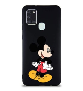Samsung Galaxy A21S Soft Premier Kapak Mickey Mouse-D Tasarımlı Silikon Kılıf - Siyah (Şeffaf)