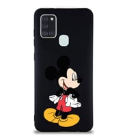 Samsung Galaxy A21S Soft Premier Kapak Mickey Mouse-D Tasarımlı Silikon Kılıf - Siyah (Şeffaf)