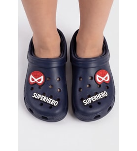 Hero-Clog Macera Serisi - Lacivert Maske Figürlü Erkek Çocuk - Bebek Terlik ve Sandalet: Ultra Hafif, Anatomik İç Tabanlı ve Emniyetli Çocuk Terlik
