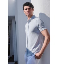 İtalyan Yaka Kısa Kol Cepsiz Slim Fit Esnek Gömlek 1004260159