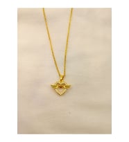 Zirkon Taşlı Kanatlı Kalp Kadın Kolye Gümüş Kaplama Gold