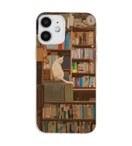 Iphone 12 Uyumlu Kedi ve Kütüphane Tasarımlı Şeffaf Telefon Kılıfı