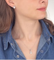 925 Ayar Gümüş Pırlanta Modeli Damla Kolye Küpe Set