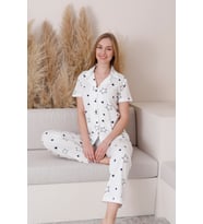 Mirano 6872 Kısa Kollu Yıldızlı Süprem Kumaş Düğmeli Kadın Pijama Takımı