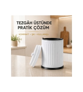 Vintage Tezgah Üstü Çöp Kovası Beyaz 3 Lt