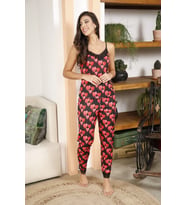 Kadın Siyah Kalpli Ip Askılı Dantelli Pijama Takımı (Siyah)