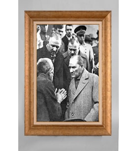 Altın Varaklı Çerçeveli Paspartulu Atatürk Tablo a15 (Gold)