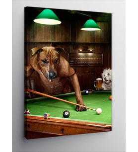 Kanvas Tablo Bilardo Oynayan Köpekler