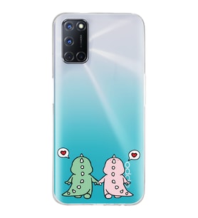 Oppo A52/A72/A92 Uyumlu Kalpli Dinazor Çiftler Tasarımlı Şeffaf Telefon Kılıfı