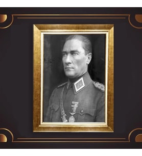 Altın Varaklı Çerçeveli Paspartulu Atatürk Tablo z4858 (Gold)