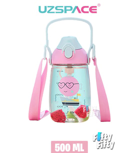 Uzspace Pipetli 500 Ml Boyun Askılı Tritan Çocuk Su Matarası -Kutulu- FFUZ2201500  (Pembe)