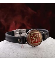 Kufi Hat El Latif Tamamı El Yazılı Akik Taşı Siyah Deri Kordonlu Bileklik