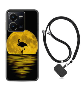 Vivo Y35 Kılıf Silikon Boyun Askılı İpli Desenli Silikon Ay ve Flamingo 1775