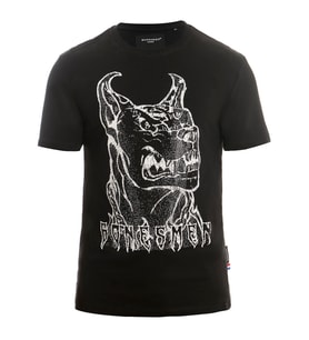 Bonesmen Yuvarlak Yaka T-shirt PARLAYAN VAHŞİ DOGO (Siyah)