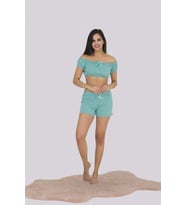 Cam Göbeği Straplez Detaylı Şortlu Kadın Pijama Takımı 371