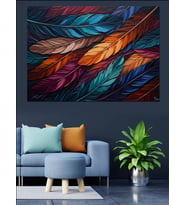 Renkli Kuş Tüyleri Modern Sanat Dekoratif Kanvas - Mdf Ahşap Tablo