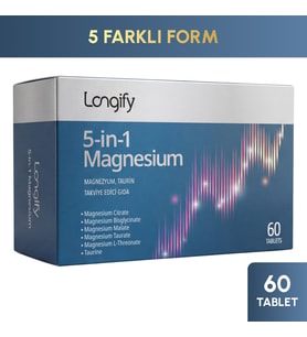 Longify 5-in-1 Magnesium; Magnezyum Bisglisinat, Sitrat, Malat, L-Treonat, Taurat ve Taurin 60 Tablet