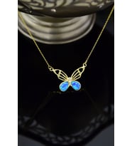 Gümüş Gold Kaplama Opal Taşlı Kelebek Kolye