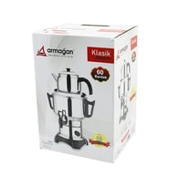 KLASİK ÇAY SETİ=DEMLİK - SU KAZANI ELEKTRİKLİ SEMAVER 60 BARDAK 6LT - TEK MUSLUK 1500W GİZLİ REZİSTANS