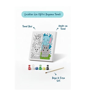 Safari Hayvanları Çocuk Boyama Tuvali – Şövalesiz Eğitici Boyama Seti 20x20 cm