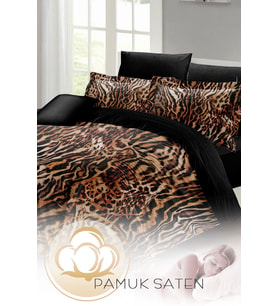 Çift Kişilik ( Lastikli Çarşaflı ) %100 Pamuk Saten Nevresim Takımı Zebra Brown